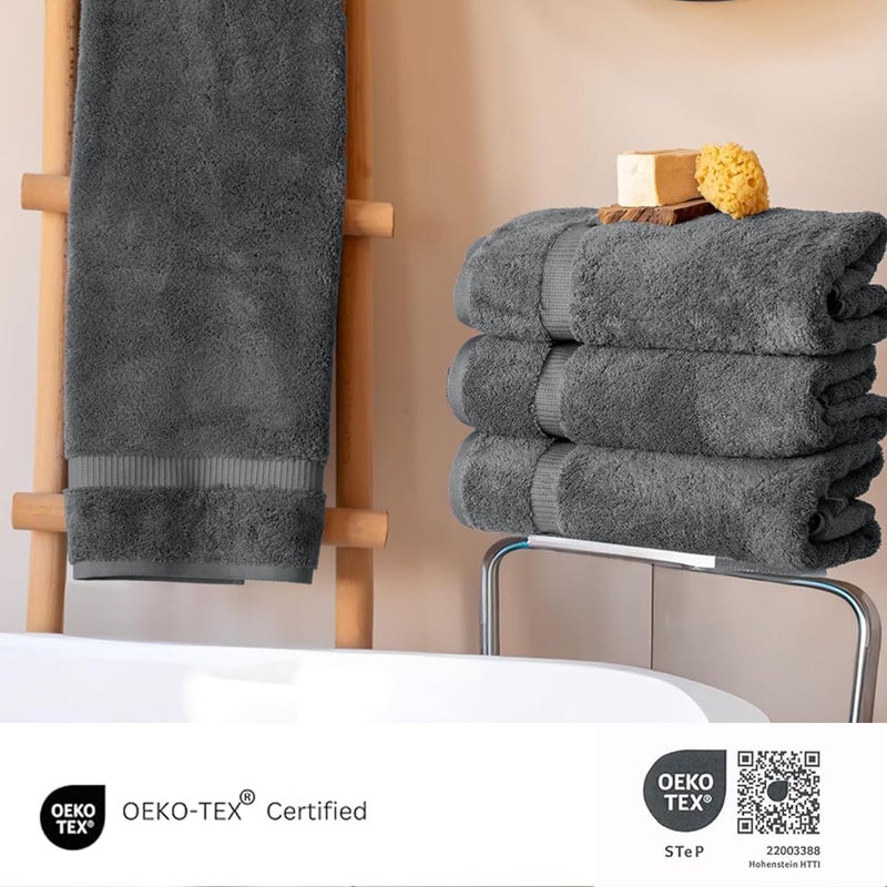 SALBAKOS 100% Turkish Cotton Bath Towel Set of 4 27x54 inch | Heirloom Quality | Hotel & Spa Collection | Ultra Soft, Super Absorbent, Long Lasting Bath Towels | Made in Turkey (Gray, 4 Bath Towels) - Image 4
